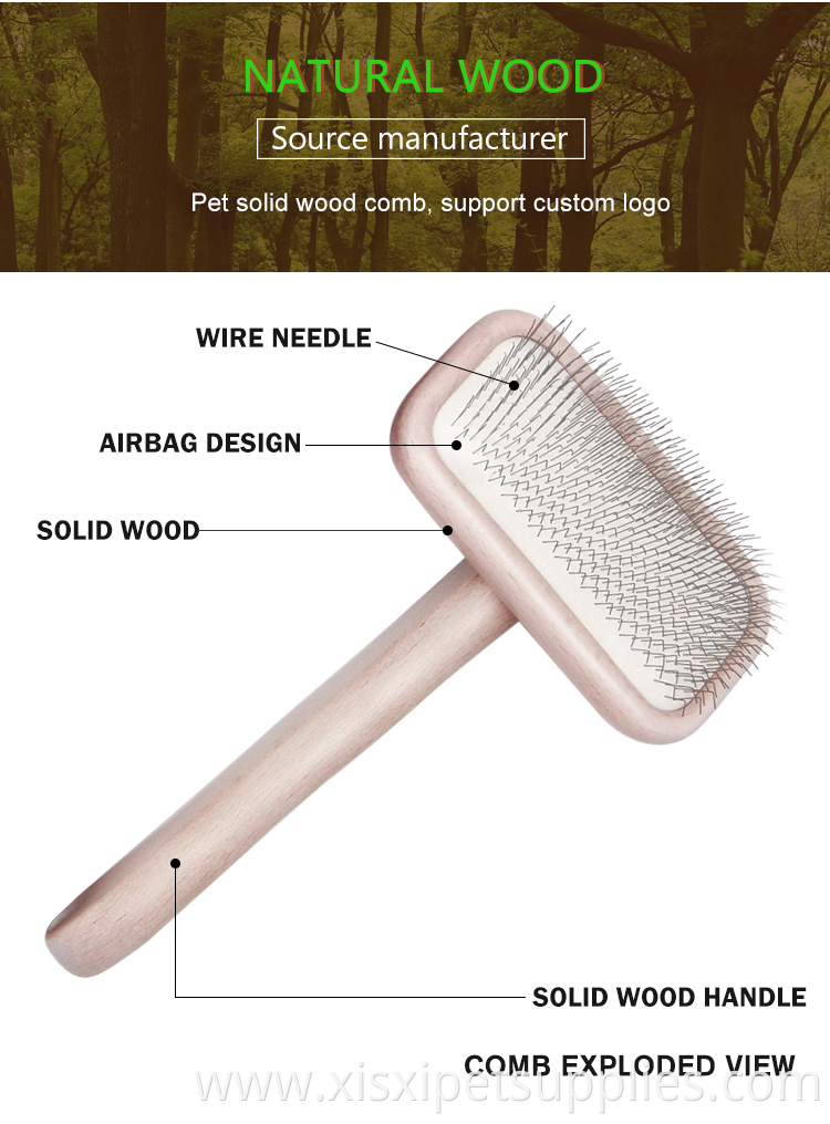 Factory Wholesale Upscale Two Styles Beech Wood Handle Pet Cat Dog Hair Grooming Slicker Brush